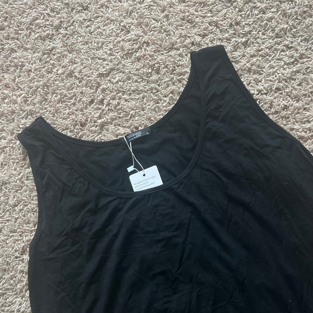 Meaneor Black Lace Trim Tank Top Tunic Sleeveless‎ Scoop Neck XL NWT
